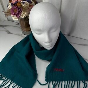 Liberty Of‎ London 100 Wool Scarf Teal Red Embroidered Fringe Made in Scotland